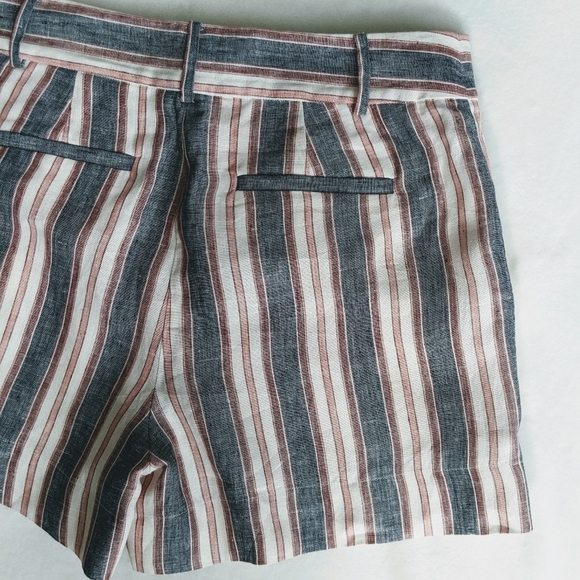 Frame Shorts Linen High Waist Zip Fly Striped Lined Natural Blue Red 8 NWT - Picture 9 of 14